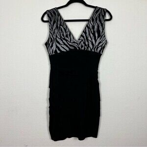 Saint Tropez West Zebra Print Sleeveless Black Bodycon Mini Dress- Size 8